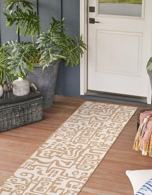 Taupe 2' x 8' Outdoor Modern Runner Area Rug Weather Resistant for Patio, Deck, Terrace, Balcony, Porch 100% Polypropylene Modern Outside Carpet for Sale at Rug Engine