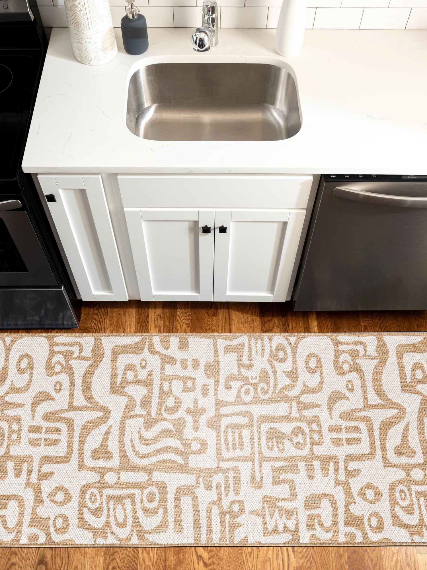 Taupe 2' 7 x 12' Outdoor Modern Runner Area Rug Weather Resistant for Patio, Deck, Terrace, Balcony, Porch 100% Polypropylene Modern Outside Carpet for Sale at Rug Engine