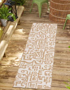 Taupe 2' x 6' 1 Outdoor Modern Runner Area Rug Weather Resistant for Patio, Deck, Terrace, Balcony, Porch 100% Polypropylene Modern Outside Carpet for Sale at Rug Engine