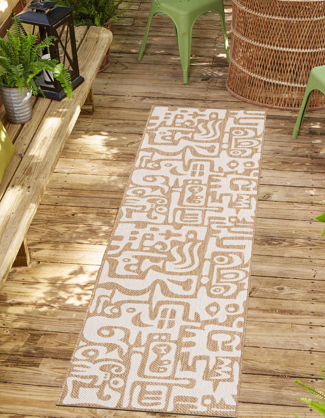 Taupe 2' x 5' 3 Outdoor Modern Runner Area Rug Weather Resistant for Patio, Deck, Terrace, Balcony, Porch 100% Polypropylene Modern Outside Carpet for Sale at Rug Engine