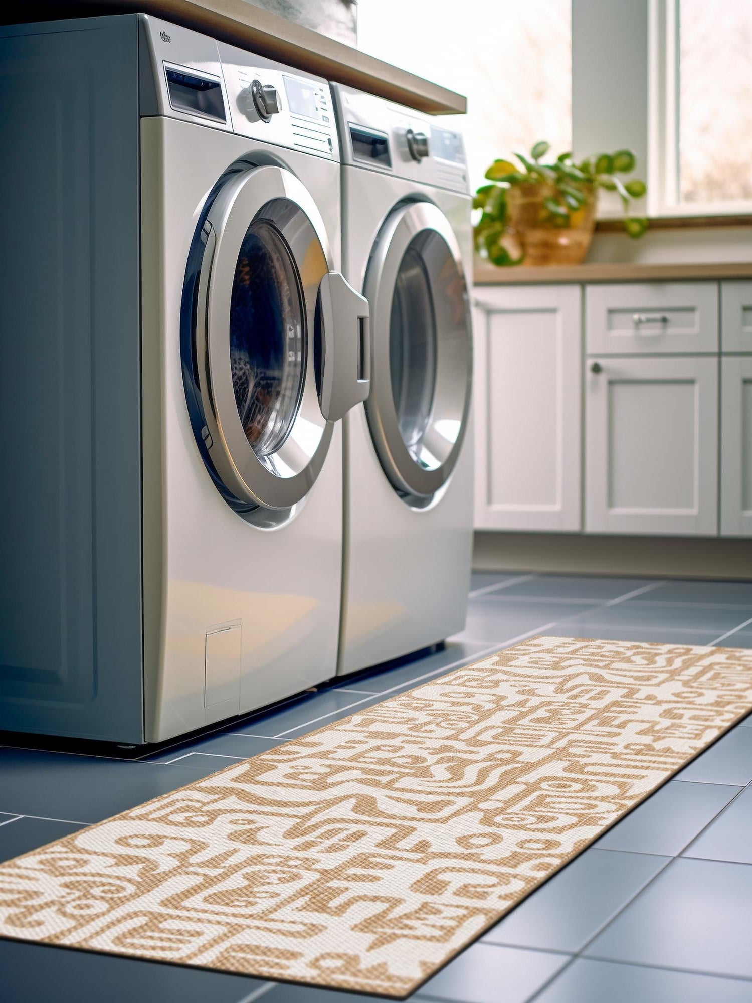 Taupe 2' x 5' 3 Outdoor Modern Runner Area Rug Weather Resistant for Patio, Deck, Terrace, Balcony, Porch 100% Polypropylene Modern Outside Carpet for Sale at Rug Engine
