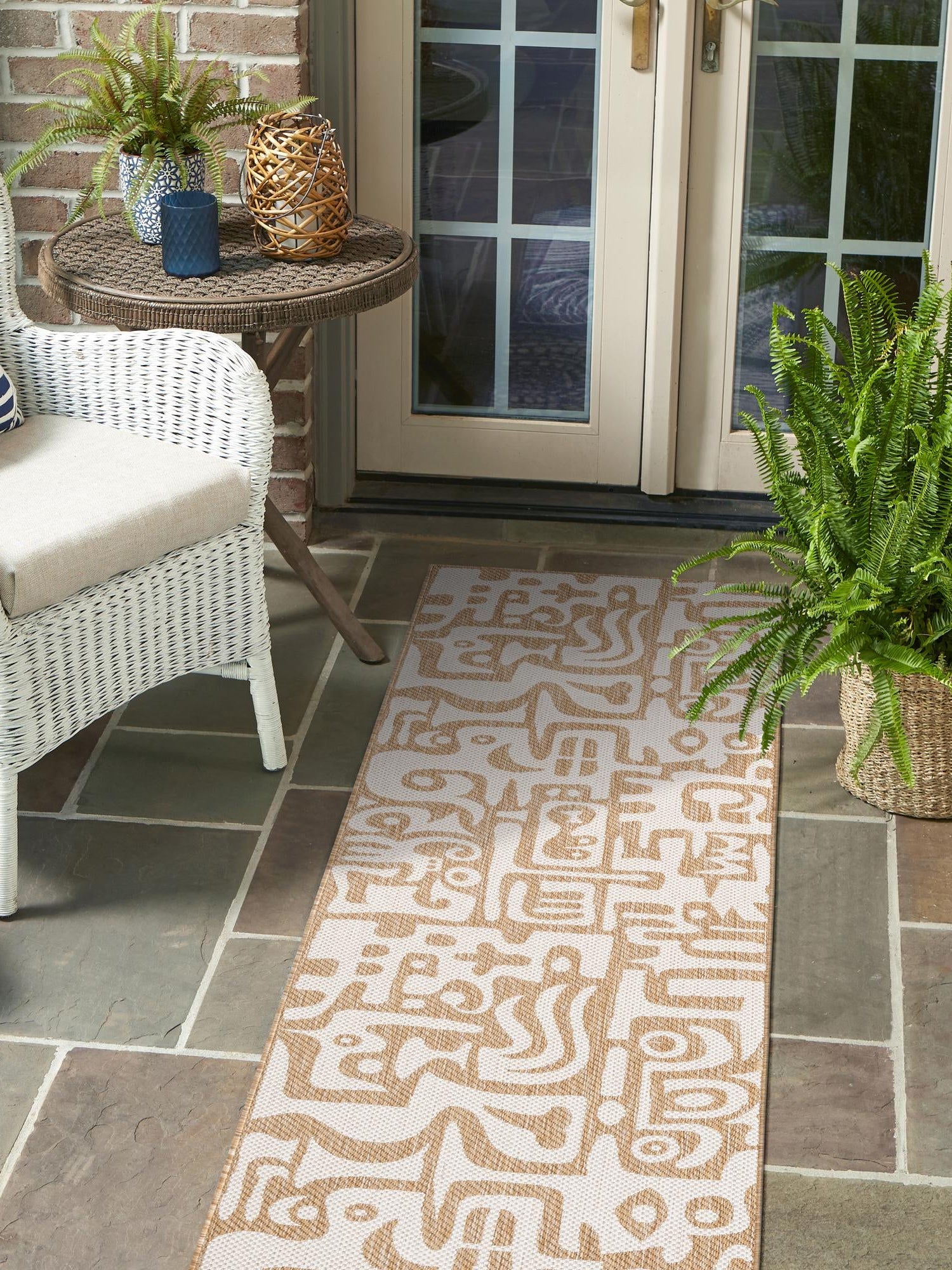 Taupe 2' x 6' 1 Outdoor Modern Runner Area Rug Weather Resistant for Patio, Deck, Terrace, Balcony, Porch 100% Polypropylene Modern Outside Carpet for Sale at Rug Engine