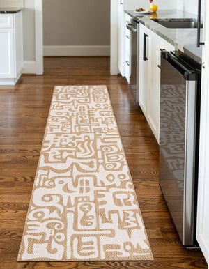 Taupe 2' x 4' 1 Outdoor Modern Runner Area Rug Weather Resistant for Patio, Deck, Terrace, Balcony, Porch 100% Polypropylene Modern Outside Carpet for Sale at Rug Engine