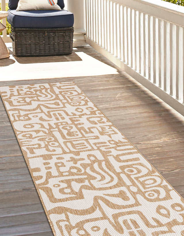 Taupe 2' x 4' 1 Outdoor Modern Runner Area Rug Weather Resistant for Patio, Deck, Terrace, Balcony, Porch 100% Polypropylene Modern Outside Carpet for Sale at Rug Engine