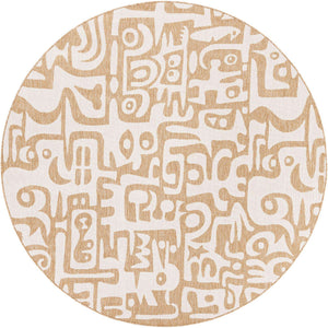 Taupe 7' 10 x 7' 10 Outdoor Modern Round Area Rug Weather Resistant for Patio, Deck, Terrace, Balcony, Porch 100% Polypropylene Modern Outside Carpet for Sale at Rug Engine