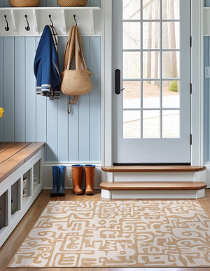 Taupe 12' x 12' Outdoor Modern Square Area Rug Weather Resistant for Patio, Deck, Terrace, Balcony, Porch 100% Polypropylene Modern Outside Carpet for Sale at Rug Engine