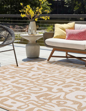 Taupe 10' x 10' Outdoor Modern Square Area Rug Weather Resistant for Patio, Deck, Terrace, Balcony, Porch 100% Polypropylene Modern Outside Carpet for Sale at Rug Engine