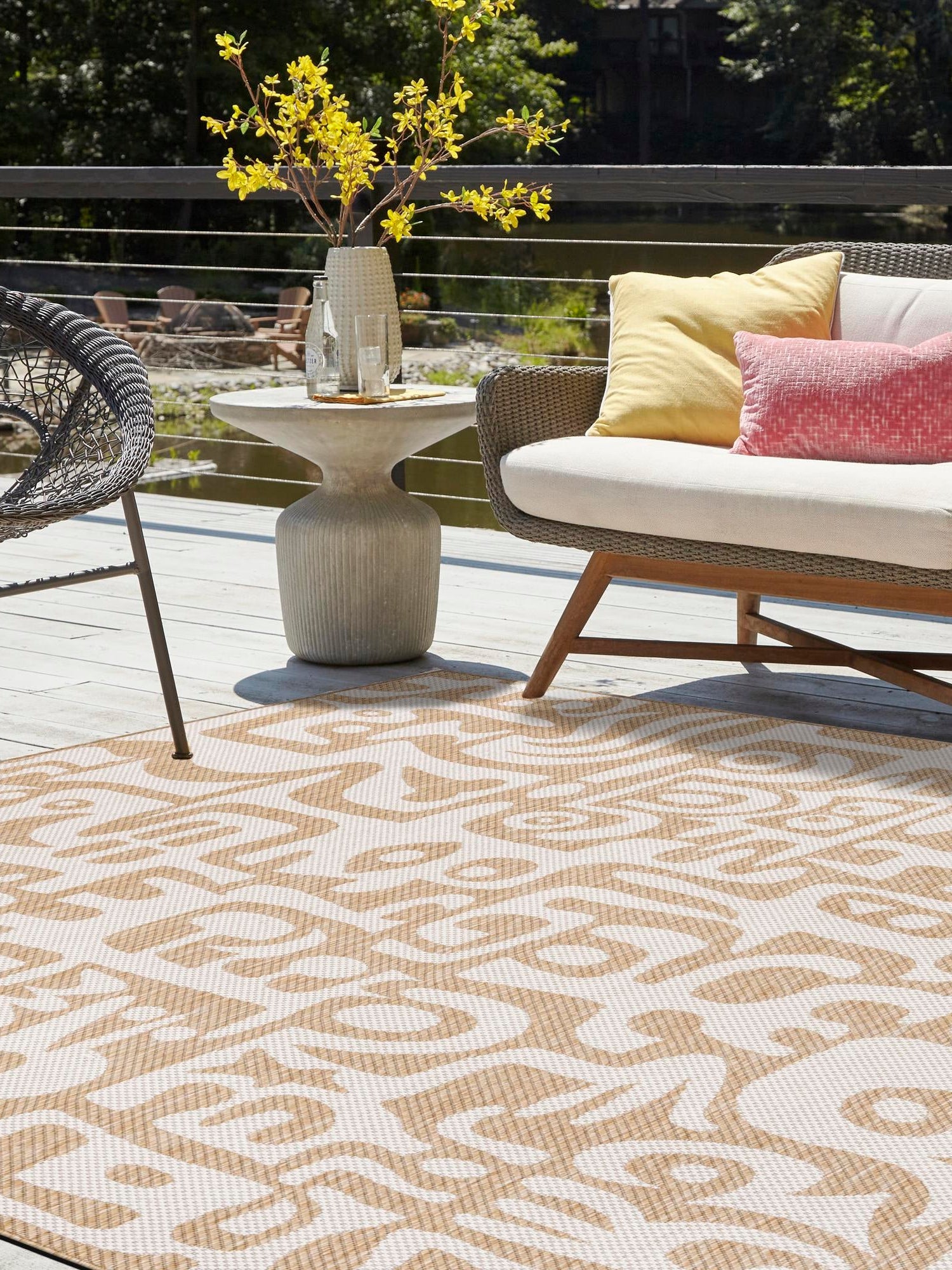 Taupe 12' x 12' Outdoor Modern Square Area Rug Weather Resistant for Patio, Deck, Terrace, Balcony, Porch 100% Polypropylene Modern Outside Carpet for Sale at Rug Engine