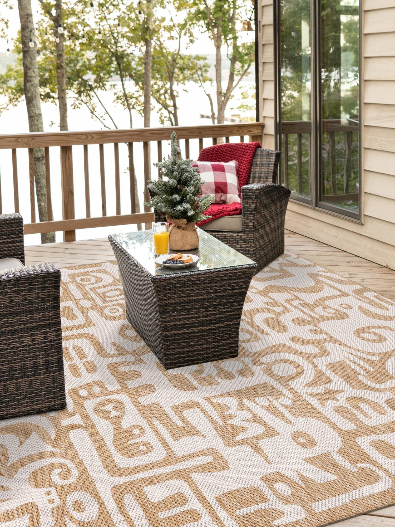 Taupe 12' x 12' Outdoor Modern Square Area Rug Weather Resistant for Patio, Deck, Terrace, Balcony, Porch 100% Polypropylene Modern Outside Carpet for Sale at Rug Engine