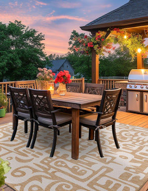 Taupe 10' x 10' Outdoor Modern Square Area Rug Weather Resistant for Patio, Deck, Terrace, Balcony, Porch 100% Polypropylene Modern Outside Carpet for Sale at Rug Engine