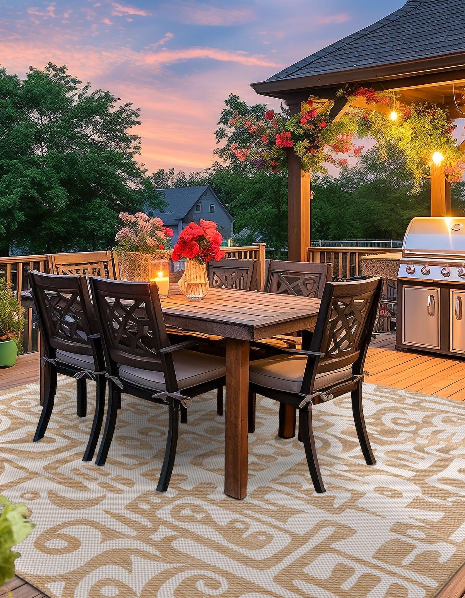 Taupe 12' x 12' Outdoor Modern Square Area Rug Weather Resistant for Patio, Deck, Terrace, Balcony, Porch 100% Polypropylene Modern Outside Carpet for Sale at Rug Engine