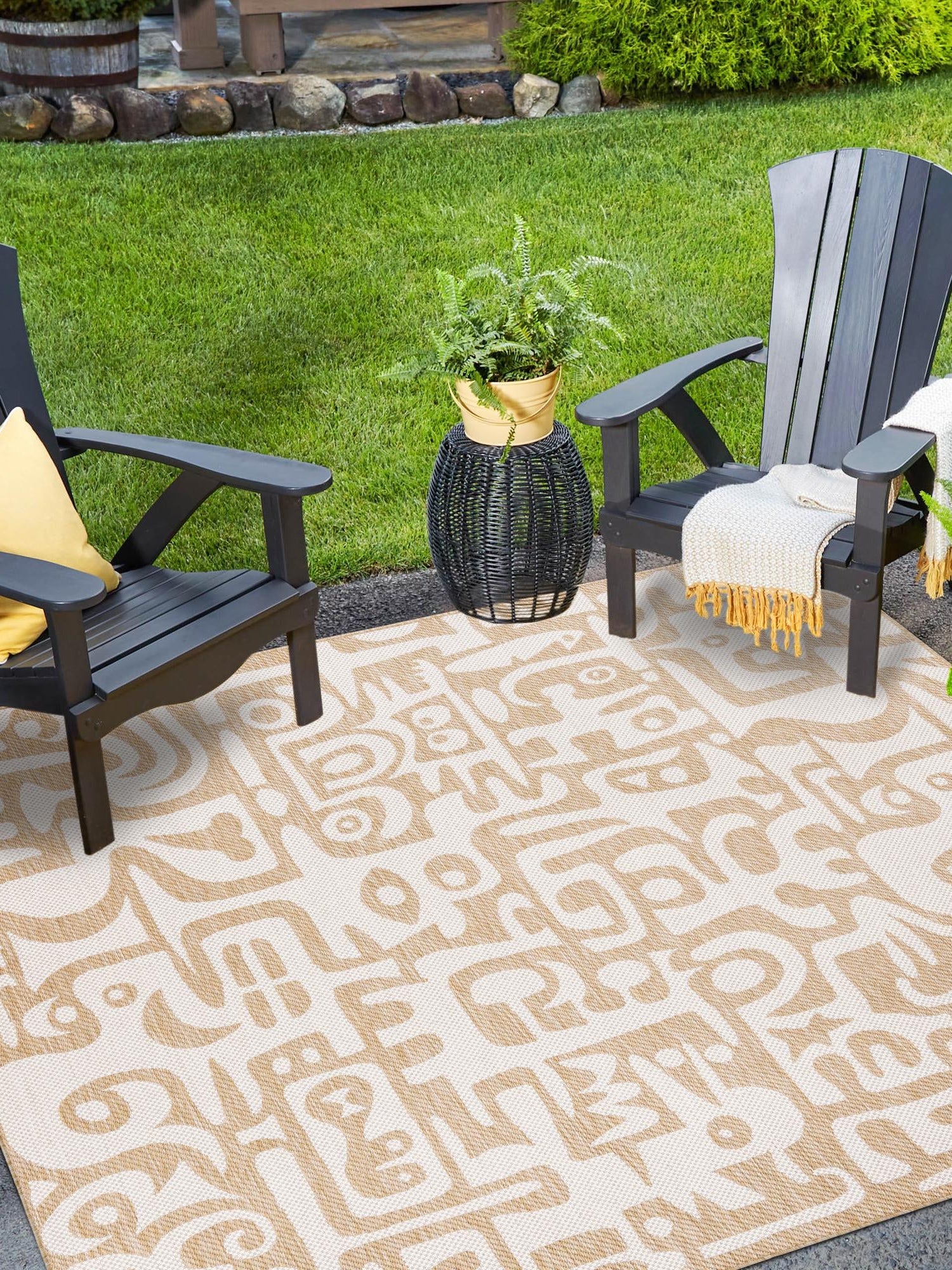 Taupe 7' 10 x 7' 10 Outdoor Modern Square Area Rug Weather Resistant for Patio, Deck, Terrace, Balcony, Porch 100% Polypropylene Modern Outside Carpet for Sale at Rug Engine