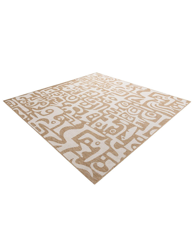 Taupe 7' 10 x 7' 10 Outdoor Modern Square Area Rug Weather Resistant for Patio, Deck, Terrace, Balcony, Porch 100% Polypropylene Modern Outside Carpet for Sale at Rug Engine