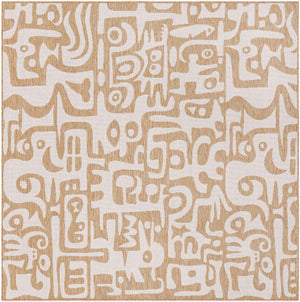Taupe 7' 10 x 7' 10 Outdoor Modern Square Area Rug Weather Resistant for Patio, Deck, Terrace, Balcony, Porch 100% Polypropylene Modern Outside Carpet for Sale at Rug Engine