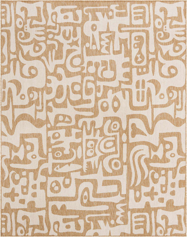 Taupe 7' 10 x 10' Outdoor Modern Rectangle Area Rug Weather Resistant for Patio, Deck, Terrace, Balcony, Porch 100% Polypropylene Modern Outside Carpet for Sale at Rug Engine