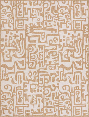 Taupe 9' x 12' Outdoor Modern Rectangle Area Rug Weather Resistant for Patio, Deck, Terrace, Balcony, Porch 100% Polypropylene Modern Outside Carpet for Sale at Rug Engine