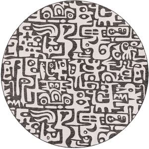 Black and White 10' x 10' Outdoor Modern Round Area Rug Weather Resistant for Patio, Deck, Terrace, Balcony, Porch 100% Polypropylene Modern Outside Carpet for Sale at Rug Engine