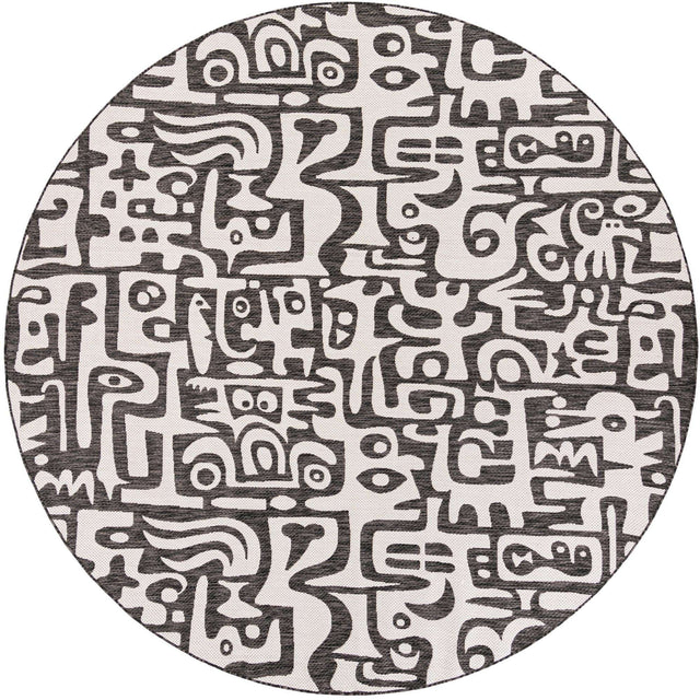 Black and White 10' x 10' Outdoor Modern Round Area Rug Weather Resistant for Patio, Deck, Terrace, Balcony, Porch 100% Polypropylene Modern Outside Carpet for Sale at Rug Engine
