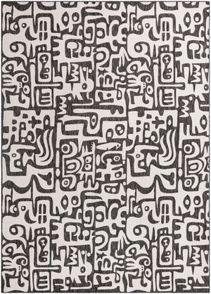 Black and White 10' x 14' 1 Outdoor Modern Rectangle Area Rug Weather Resistant for Patio, Deck, Terrace, Balcony, Porch 100% Polypropylene Modern Outside Carpet for Sale at Rug Engine