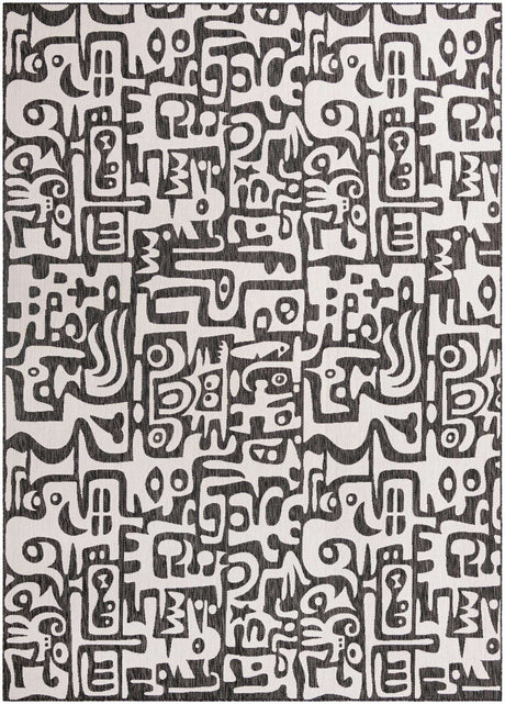 Black and White 10' x 14' 1 Outdoor Modern Rectangle Area Rug Weather Resistant for Patio, Deck, Terrace, Balcony, Porch 100% Polypropylene Modern Outside Carpet for Sale at Rug Engine