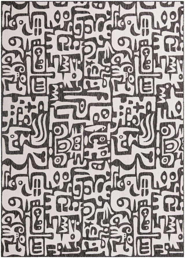Black and White 10' x 14' 1 Outdoor Modern Rectangle Area Rug Weather Resistant for Patio, Deck, Terrace, Balcony, Porch 100% Polypropylene Modern Outside Carpet for Sale at Rug Engine