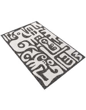 Black and White 2' x 3' 1 Outdoor Modern Rectangle Area Rug Weather Resistant for Patio, Deck, Terrace, Balcony, Porch 100% Polypropylene Modern Outside Carpet for Sale at Rug Engine
