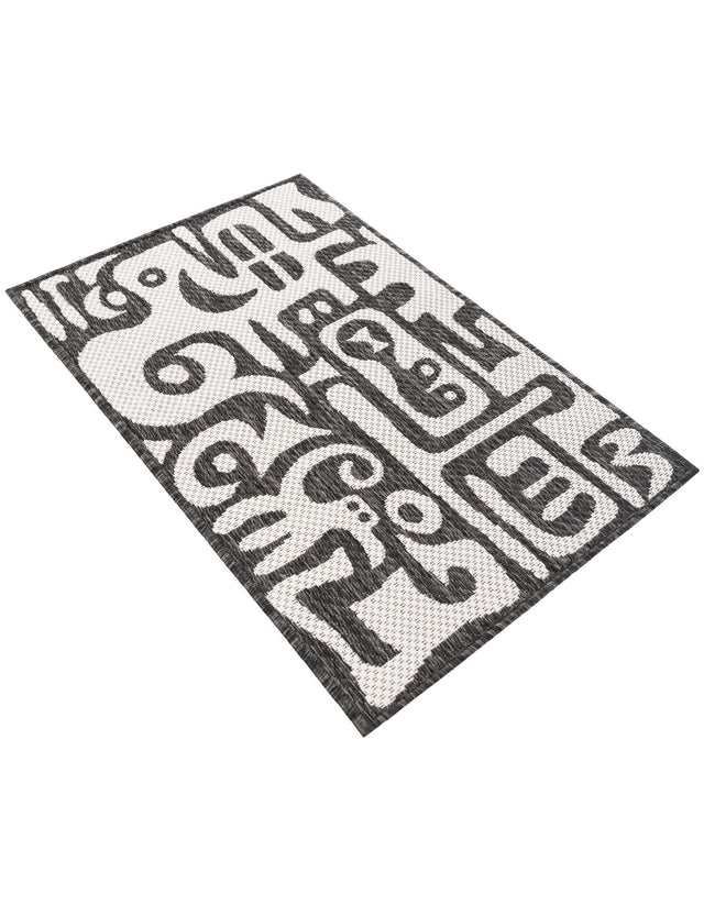 Black and White 2' x 3' 1 Outdoor Modern Rectangle Area Rug Weather Resistant for Patio, Deck, Terrace, Balcony, Porch 100% Polypropylene Modern Outside Carpet for Sale at Rug Engine