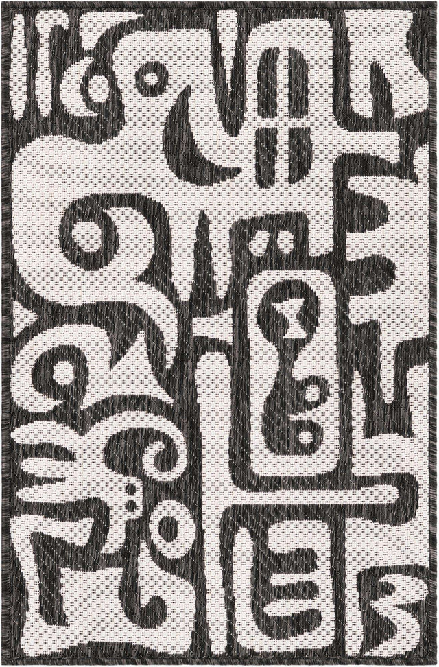 Black and White 2' x 3' 1 Outdoor Modern Rectangle Area Rug Weather Resistant for Patio, Deck, Terrace, Balcony, Porch 100% Polypropylene Modern Outside Carpet for Sale at Rug Engine