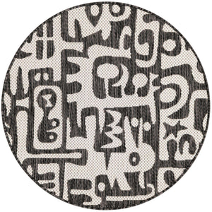 Black and White 3' 1 x 3' 1 Outdoor Modern Round Area Rug Weather Resistant for Patio, Deck, Terrace, Balcony, Porch 100% Polypropylene Modern Outside Carpet for Sale at Rug Engine