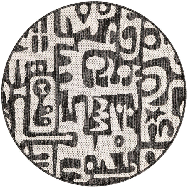 Black and White 3' 1 x 3' 1 Outdoor Modern Round Area Rug Weather Resistant for Patio, Deck, Terrace, Balcony, Porch 100% Polypropylene Modern Outside Carpet for Sale at Rug Engine