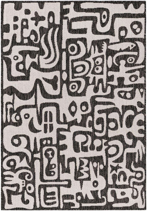 Black and White 4' 1 x 6' 1 Outdoor Modern Rectangle Area Rug Weather Resistant for Patio, Deck, Terrace, Balcony, Porch 100% Polypropylene Modern Outside Carpet for Sale at Rug Engine