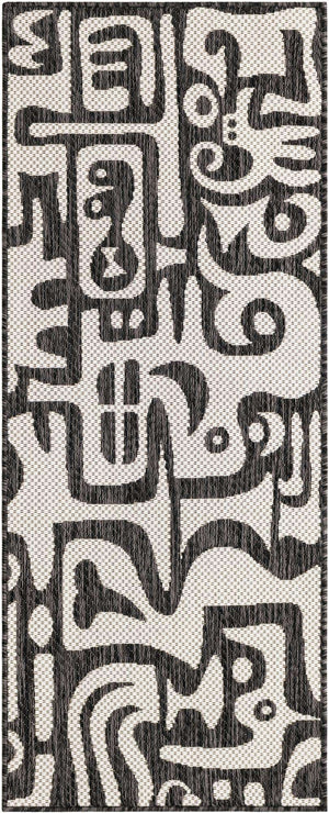 Black and White 2' x 5' 3 Outdoor Modern Runner Area Rug Weather Resistant for Patio, Deck, Terrace, Balcony, Porch 100% Polypropylene Modern Outside Carpet for Sale at Rug Engine