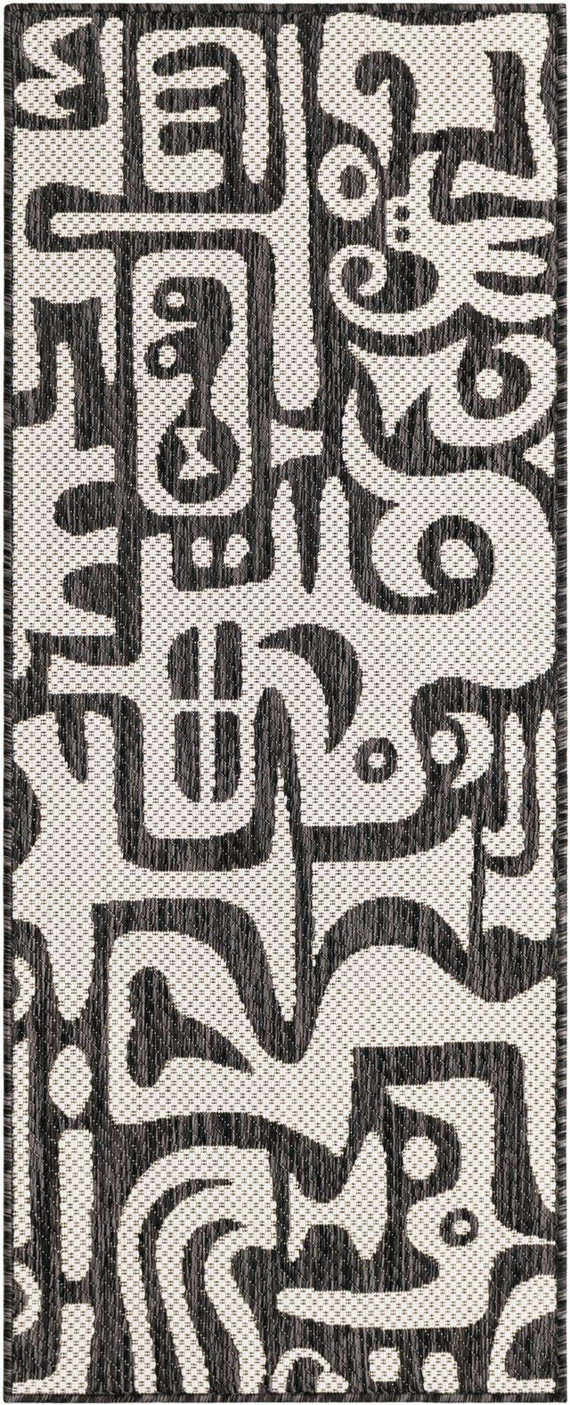 Black and White 2' x 5' 3 Outdoor Modern Runner Area Rug Weather Resistant for Patio, Deck, Terrace, Balcony, Porch 100% Polypropylene Modern Outside Carpet for Sale at Rug Engine