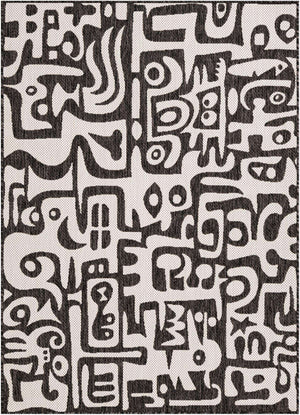 Black and White 5' 3 x 7' 1 Outdoor Modern Rectangle Area Rug Weather Resistant for Patio, Deck, Terrace, Balcony, Porch 100% Polypropylene Modern Outside Carpet for Sale at Rug Engine