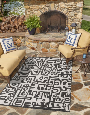 Black and White 2' x 3' 1 Outdoor Modern Rectangle Area Rug Weather Resistant for Patio, Deck, Terrace, Balcony, Porch 100% Polypropylene Modern Outside Carpet for Sale at Rug Engine