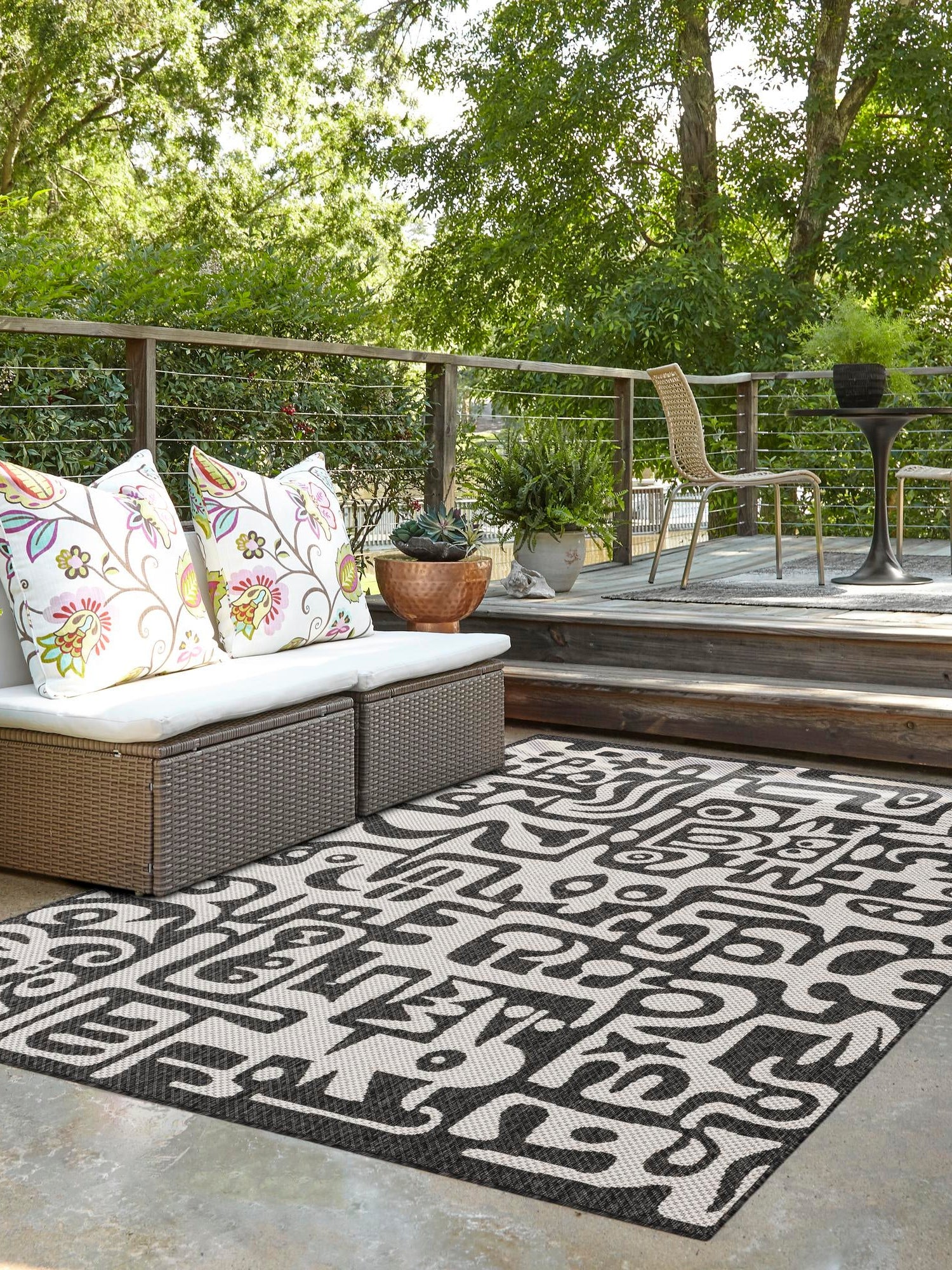 Black and White 7' 10 x 10' Outdoor Modern Rectangle Area Rug Weather Resistant for Patio, Deck, Terrace, Balcony, Porch 100% Polypropylene Modern Outside Carpet for Sale at Rug Engine