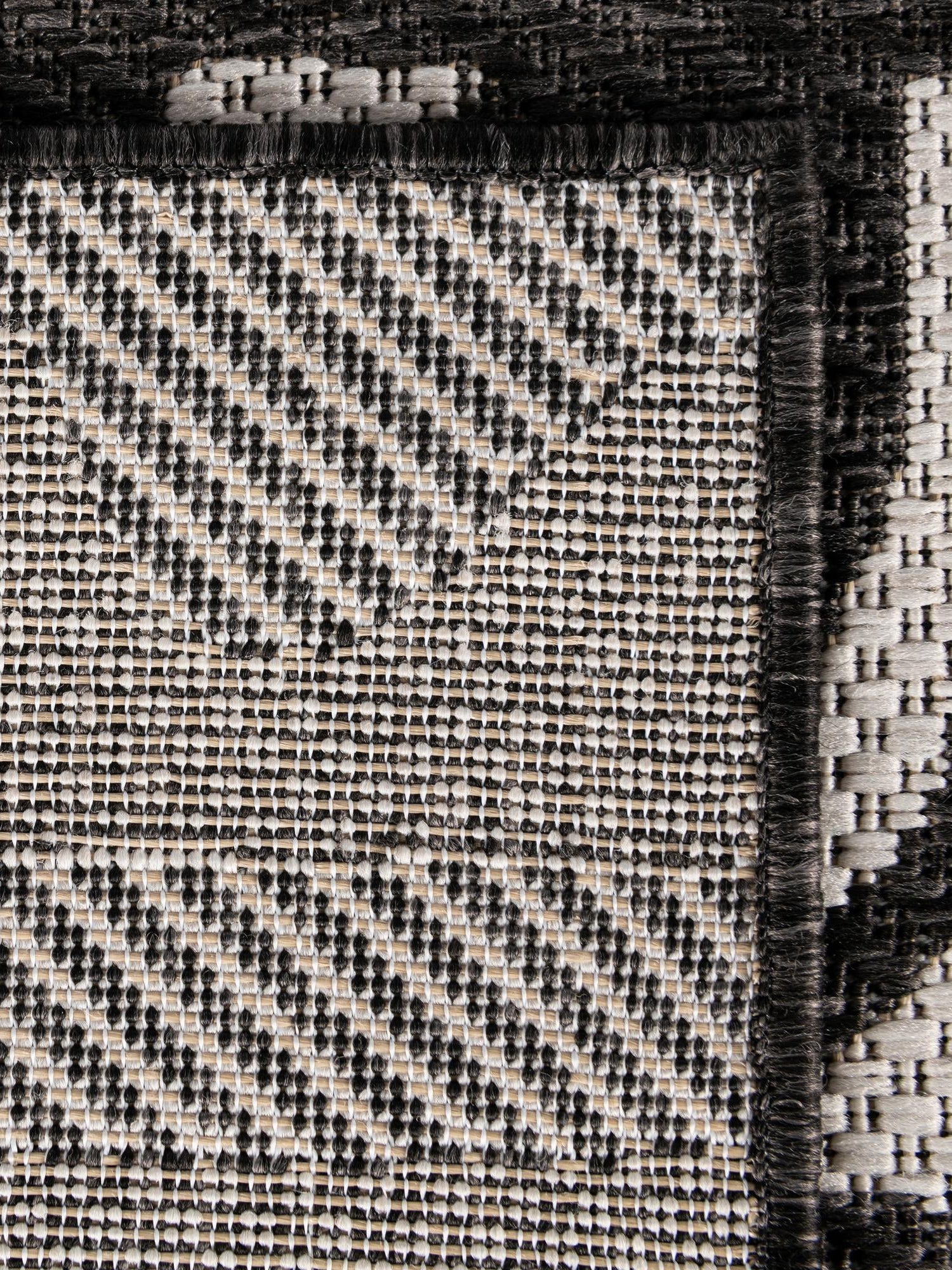Black and White 2' x 3' 1 Outdoor Modern Rectangle Area Rug Weather Resistant for Patio, Deck, Terrace, Balcony, Porch 100% Polypropylene Modern Outside Carpet for Sale at Rug Engine