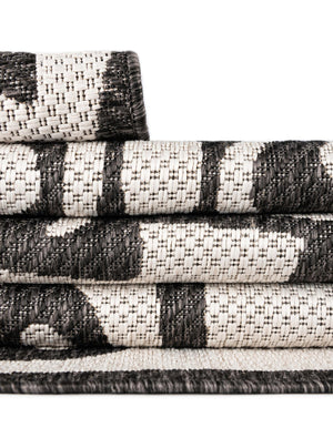 Black and White 6' 1 x 9' Outdoor Modern Rectangle Area Rug Weather Resistant for Patio, Deck, Terrace, Balcony, Porch 100% Polypropylene Modern Outside Carpet for Sale at Rug Engine