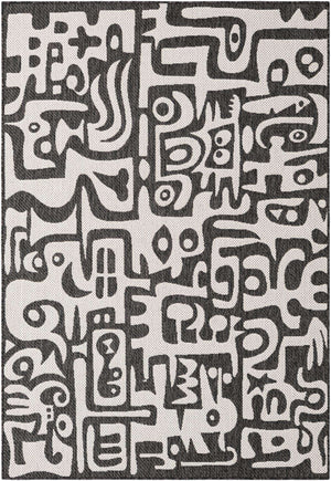 Black and White 5' 3 x 8' Outdoor Modern Rectangle Area Rug Weather Resistant for Patio, Deck, Terrace, Balcony, Porch 100% Polypropylene Modern Outside Carpet for Sale at Rug Engine