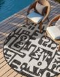 Black and White 10' x 10' Outdoor Modern Round Area Rug Weather Resistant for Patio, Deck, Terrace, Balcony, Porch 100% Polypropylene Modern Outside Carpet for Sale at Rug Engine