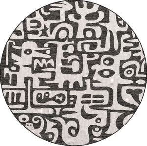 Black and White 6' 1 x 6' 1 Outdoor Modern Round Area Rug Weather Resistant for Patio, Deck, Terrace, Balcony, Porch 100% Polypropylene Modern Outside Carpet for Sale at Rug Engine