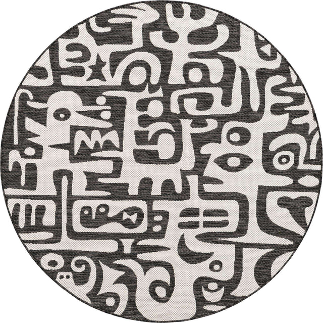 Black and White 6' 1 x 6' 1 Outdoor Modern Round Area Rug Weather Resistant for Patio, Deck, Terrace, Balcony, Porch 100% Polypropylene Modern Outside Carpet for Sale at Rug Engine
