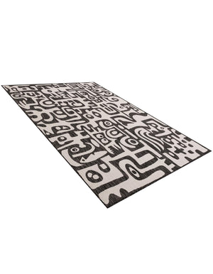 Black and White 6' 1 x 9' Outdoor Modern Rectangle Area Rug Weather Resistant for Patio, Deck, Terrace, Balcony, Porch 100% Polypropylene Modern Outside Carpet for Sale at Rug Engine
