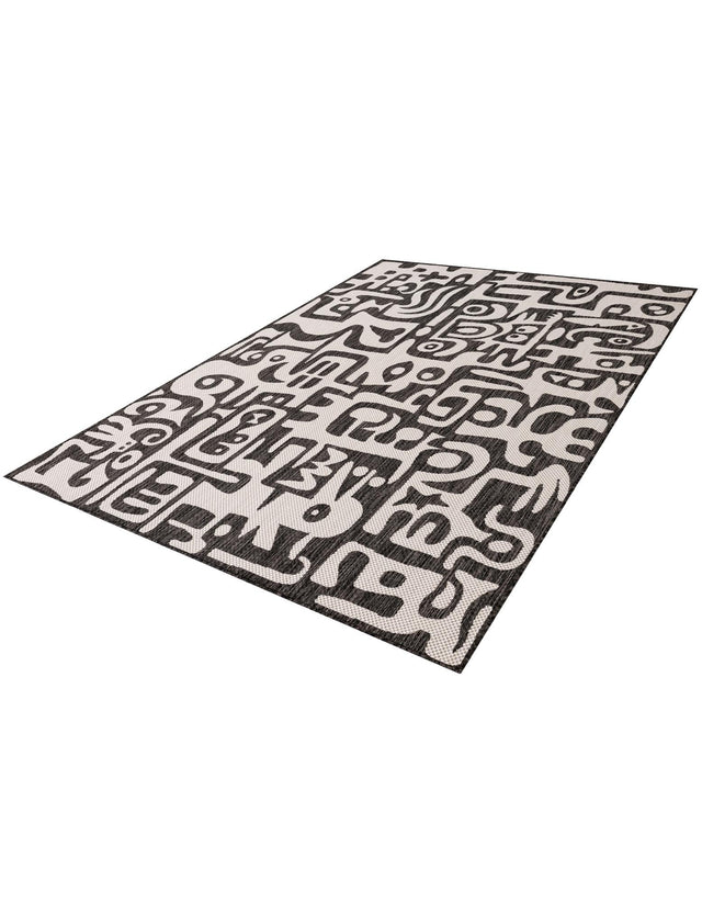 Black and White 6' 1 x 9' Outdoor Modern Rectangle Area Rug Weather Resistant for Patio, Deck, Terrace, Balcony, Porch 100% Polypropylene Modern Outside Carpet for Sale at Rug Engine