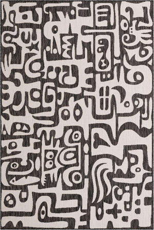Black and White 6' 1 x 9' Outdoor Modern Rectangle Area Rug Weather Resistant for Patio, Deck, Terrace, Balcony, Porch 100% Polypropylene Modern Outside Carpet for Sale at Rug Engine