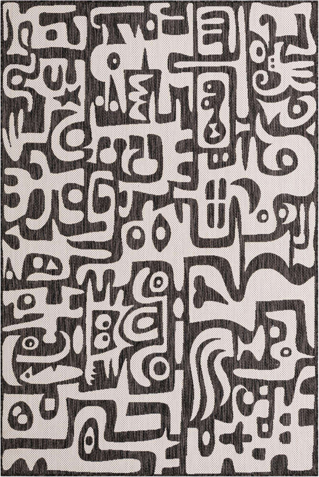 Black and White 6' 1 x 9' Outdoor Modern Rectangle Area Rug Weather Resistant for Patio, Deck, Terrace, Balcony, Porch 100% Polypropylene Modern Outside Carpet for Sale at Rug Engine