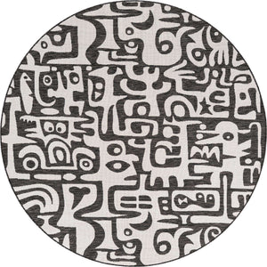 Black and White 7' 10 x 7' 10 Outdoor Modern Round Area Rug Weather Resistant for Patio, Deck, Terrace, Balcony, Porch 100% Polypropylene Modern Outside Carpet for Sale at Rug Engine