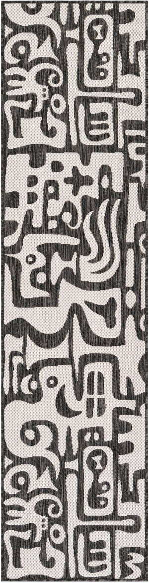 Black and White 2' x 8' Outdoor Modern Runner Area Rug Weather Resistant for Patio, Deck, Terrace, Balcony, Porch 100% Polypropylene Modern Outside Carpet for Sale at Rug Engine