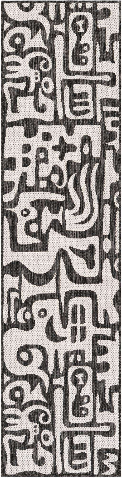Black and White 2' x 8' Outdoor Modern Runner Area Rug Weather Resistant for Patio, Deck, Terrace, Balcony, Porch 100% Polypropylene Modern Outside Carpet for Sale at Rug Engine