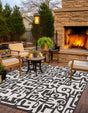 Black and White 10' x 10' Outdoor Modern Square Area Rug Weather Resistant for Patio, Deck, Terrace, Balcony, Porch 100% Polypropylene Modern Outside Carpet for Sale at Rug Engine